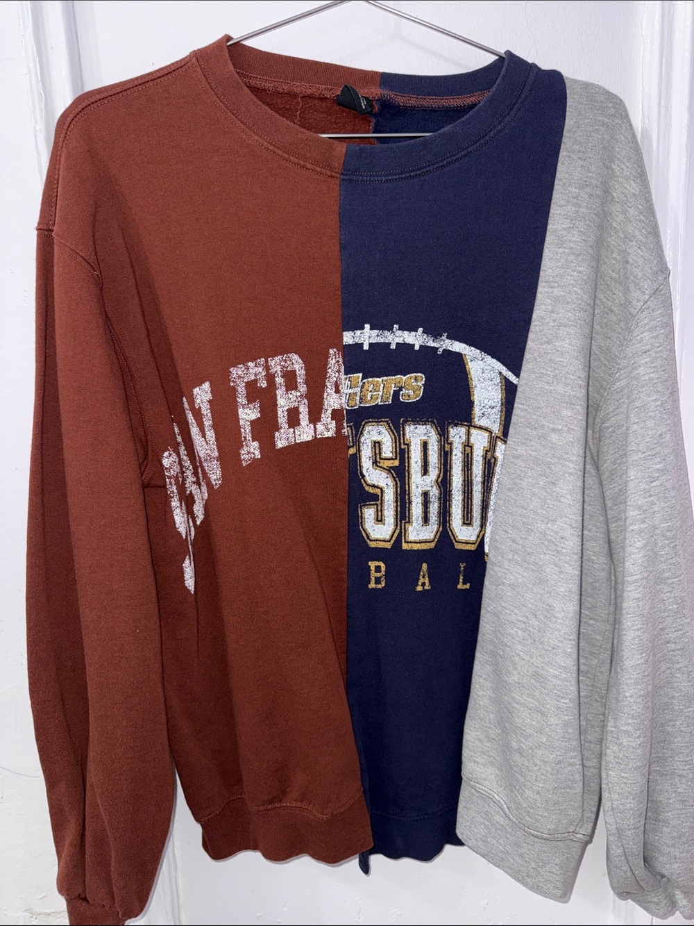 Urban Outfitters Colorblock Crewneck Sweater - Brown / Navy / Gray